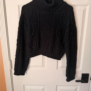 DISTURBIA Black Turtleneck Cable Knit Cropped Sweater